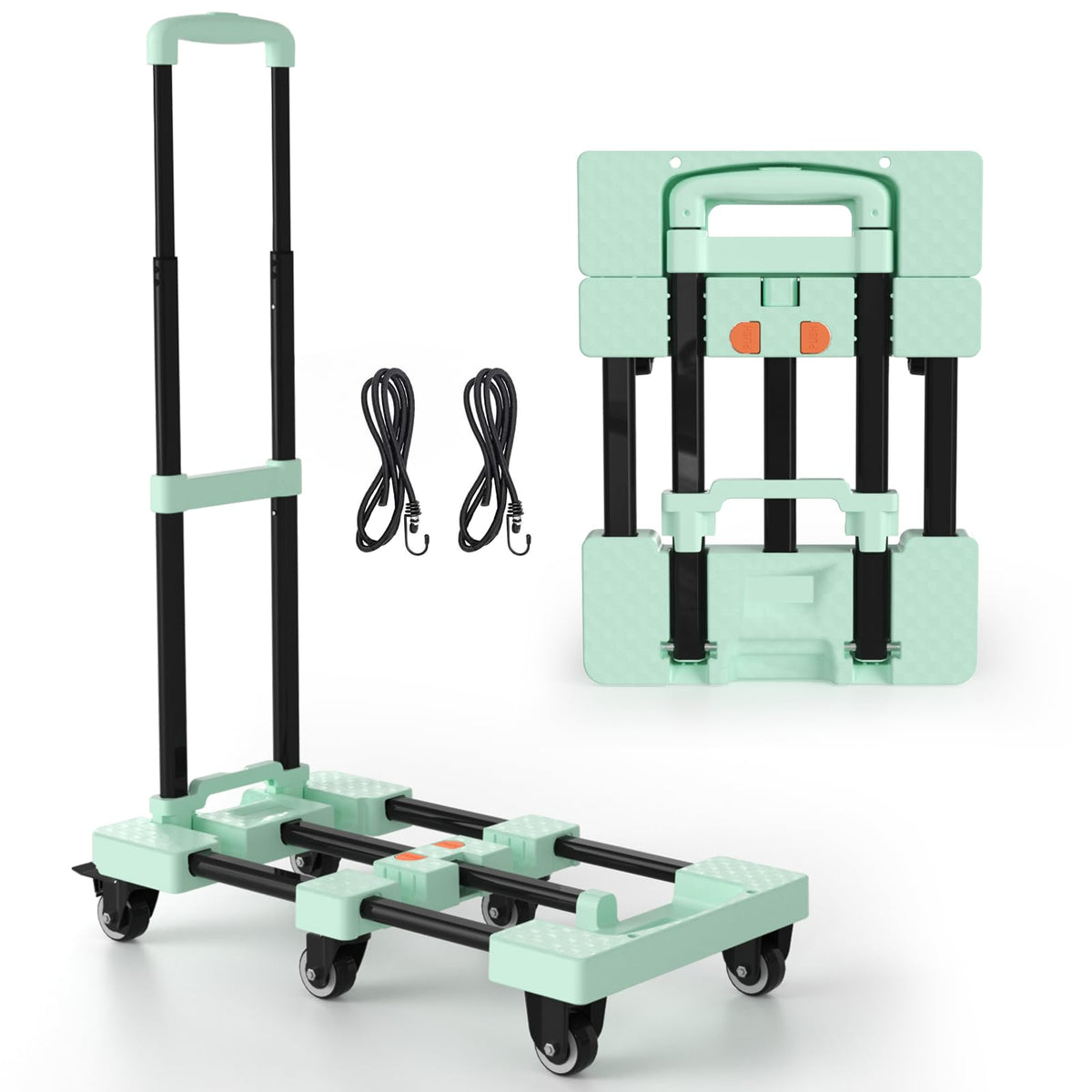 Voipvvii Folding Hand Truck 500lbs, Portable Heavy Duty Dolly Cart, 6 Wheels Collapsible Luggage Cart with 2 Elastic Ropes - Compact Trolley Cart for Easy Moving - Ideal Hand Cart for Travel and More
