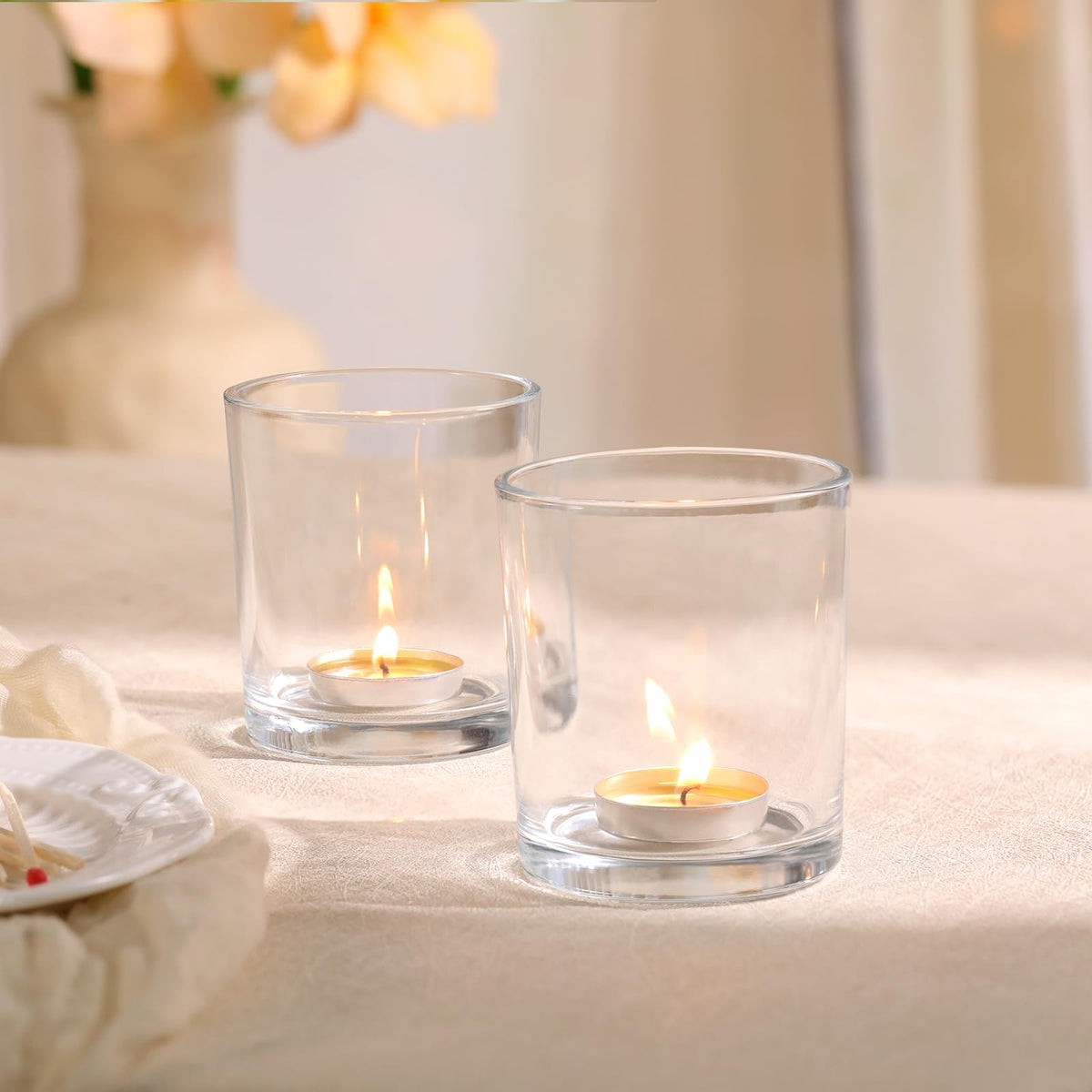 DARJEN Larger Clear Votive Candle Holders Set of 6- Tea Light Candle Holder Glass, Clear Candle Holders for Wedding, Party and Home Decor, Table Centerpiece