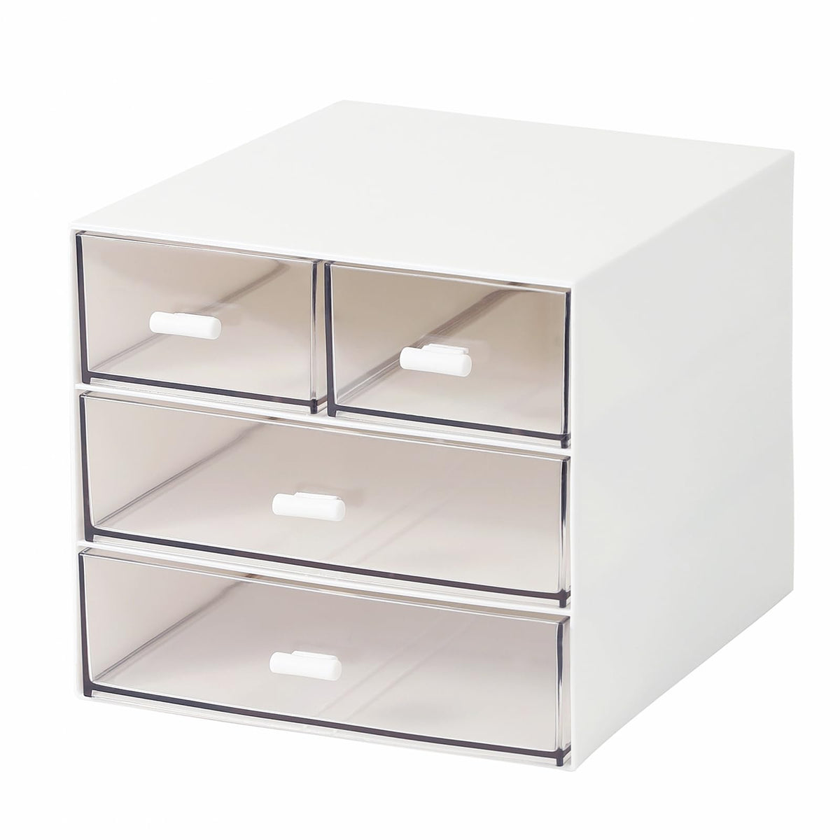 MILULUGO Makeup Organizer with 4 Drawers, Desk Organizer, Cosmetics Storage Box for nail polish, Lipstick, Brushes, Jewelry, Skincare, Bathroom Organization Boxes - White