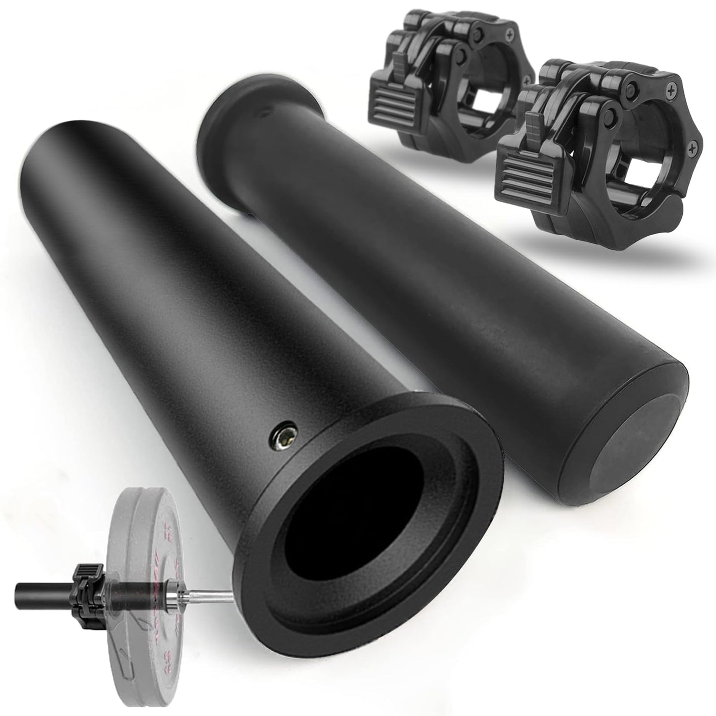 GreenBean 2PCS Olympic Adapter Sleeve 11.8" with Olympic Barbell Clamps 2", Converts 1" Standard Weight Plate Posts to 2" Olympic Weight Plate Posts, Removable end Cap