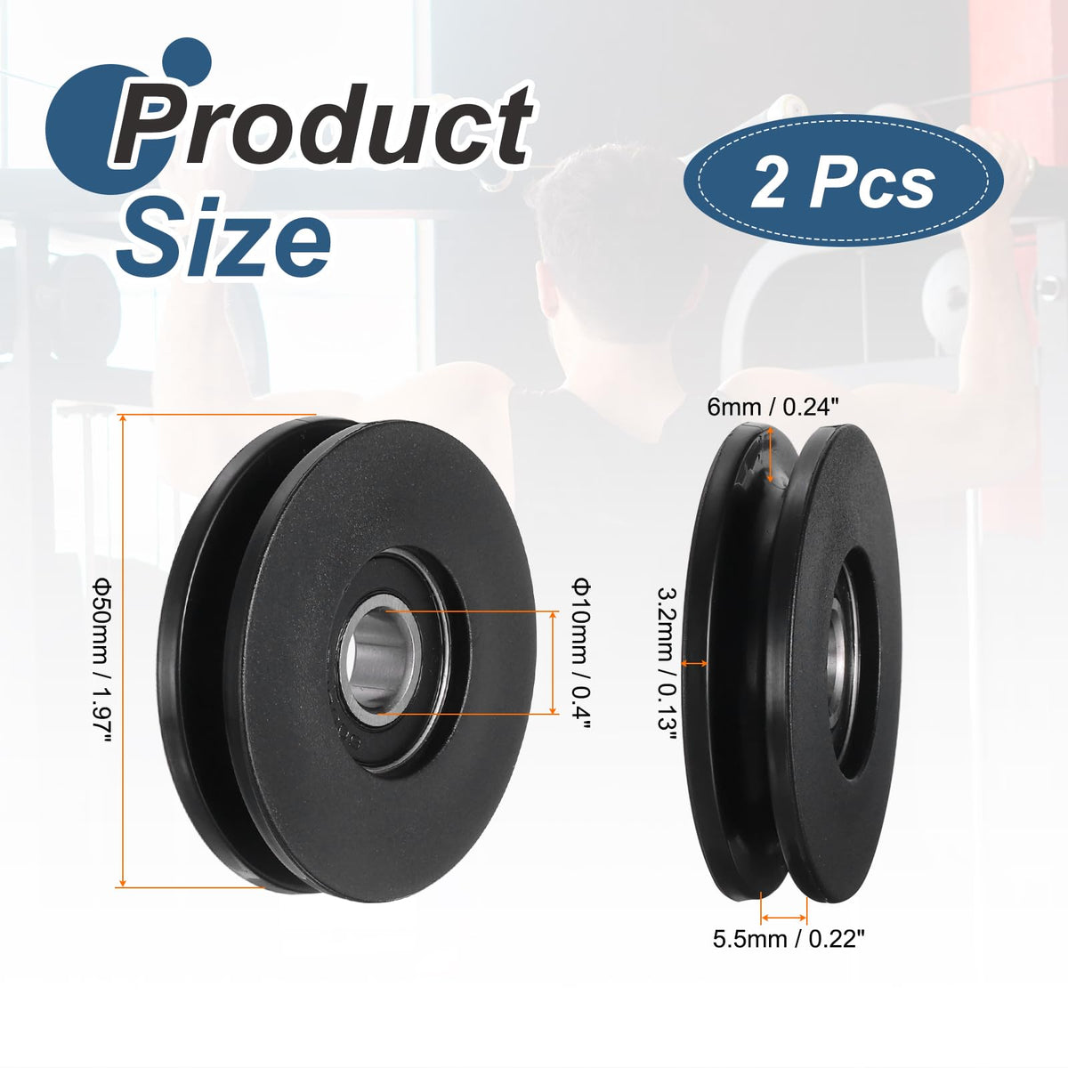 YELARXI 50mm / 1.97" Nylon Bearing Gym Pulley Wheel, Gym Cable Pulley Wheel Fitness Equipment Accessories Steel Shaft & Black-Fitting for (Cable Machine/Garage Door/Home Exercise)