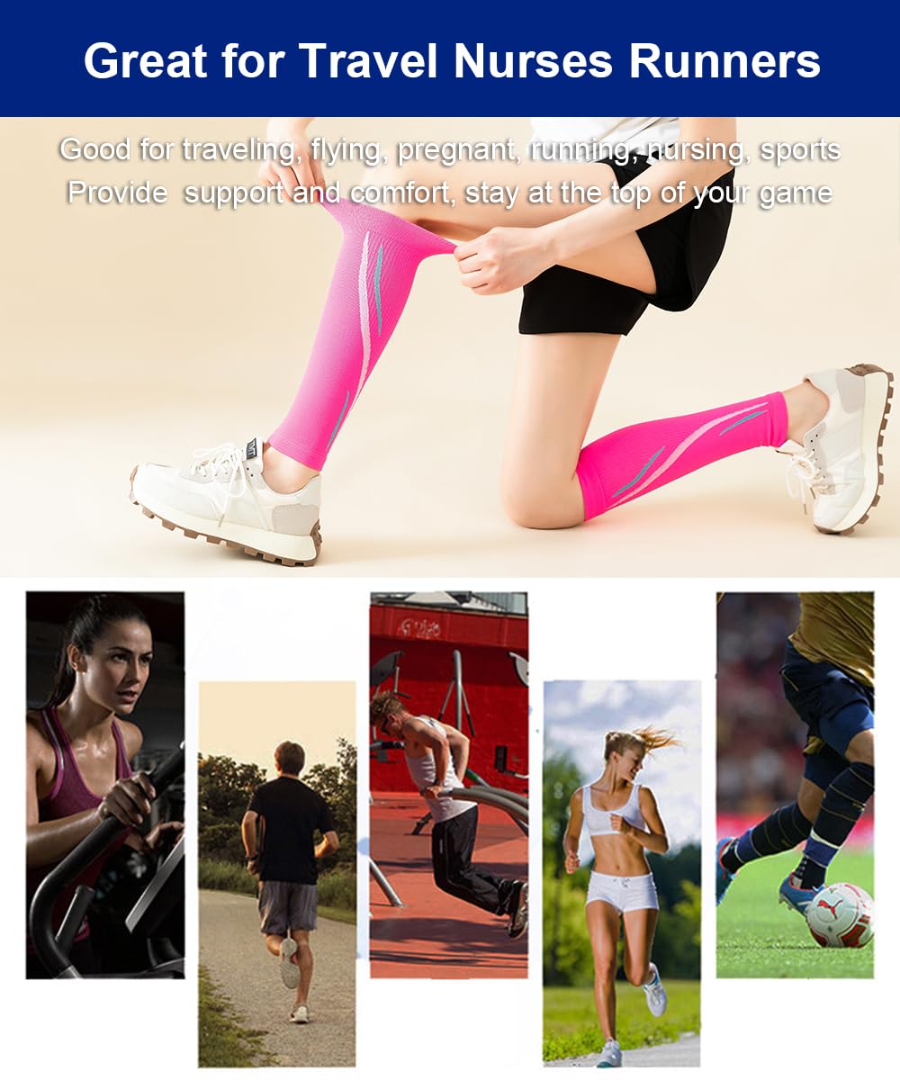 SUJAYU Leg Compression Sleeve Calf Compression Sleeve Women Compression Socks for Flying, Shin Compression Sleeve Shin Splint Relief (Black, L/XL)