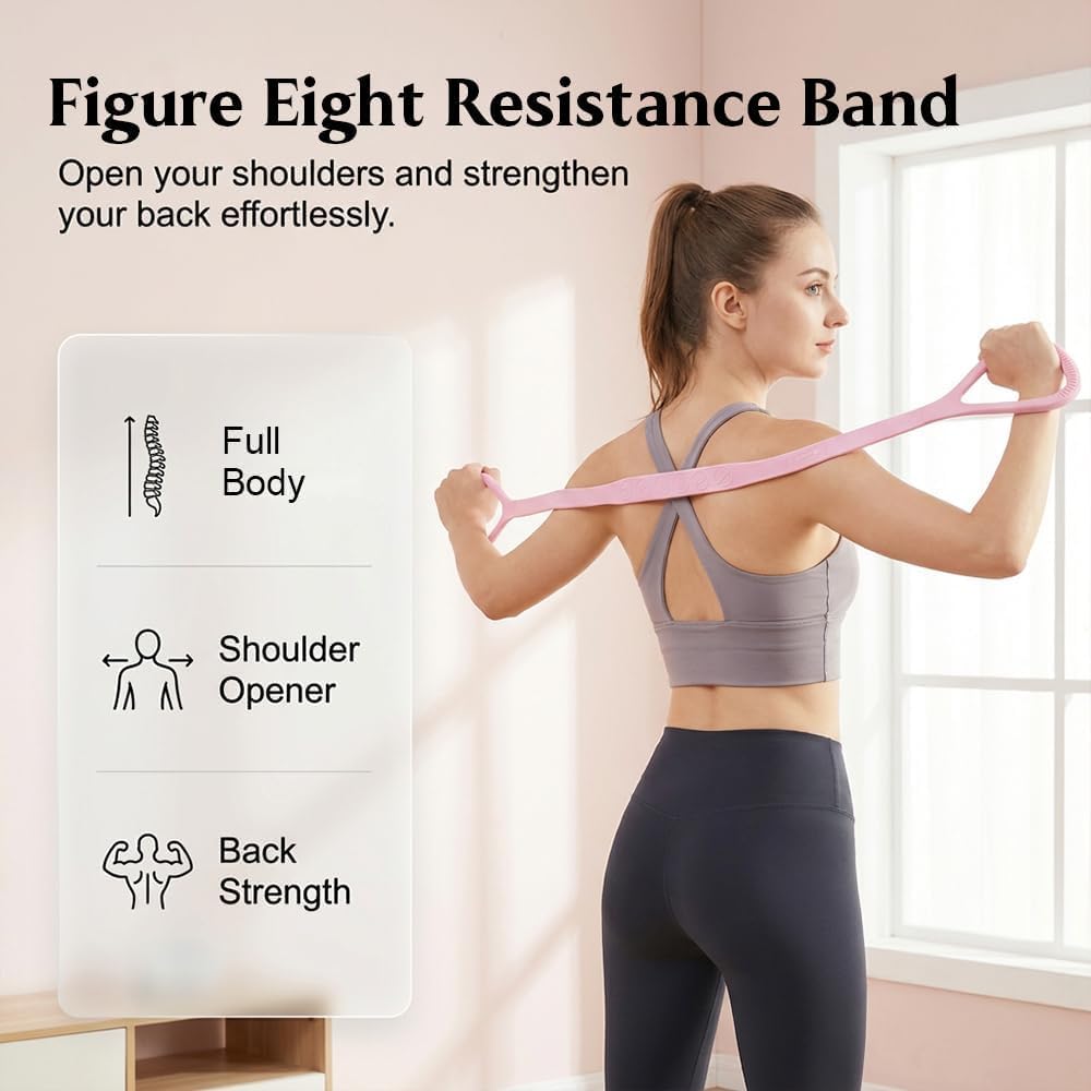 Figure 8 Resistance Bands with Handles, 2026 New Figure 8 Exercise Band for Arms, Shoulders, Chest & Back, Silicone Stretch Resistance Band for Home Workout, Yoga, Pilates & Strength Training (Blue)
