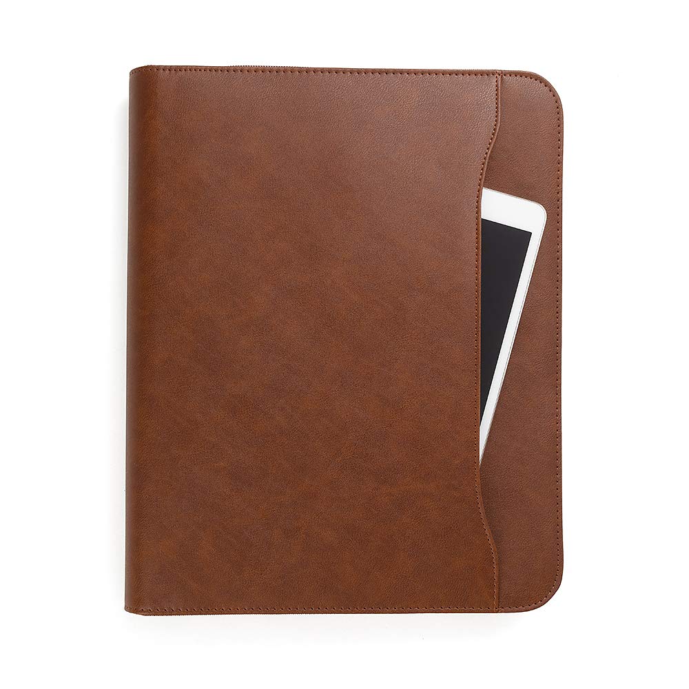 Forevermore Portfolios Portfolio Organizer - 3 Ring Binder with Notepad - 1.5 Inch Rings - Zippered Storage Pockets for Papers, Travel Documents, Presentation Folder, Cards, Passport, Tickets - Brown
