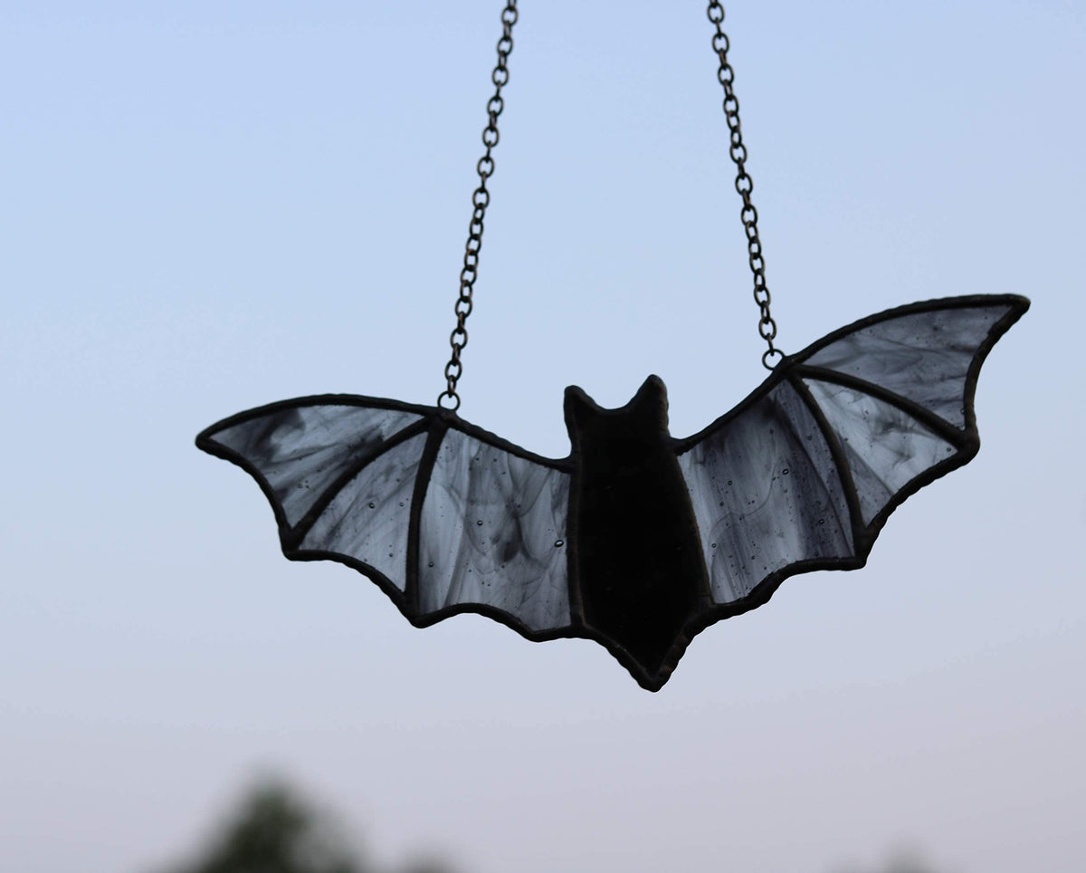 HAOSUM Bat Stained Glass Window Hanging Suncatcher for Window,Halloween Bat Decoration 7.1×3.0 inch…