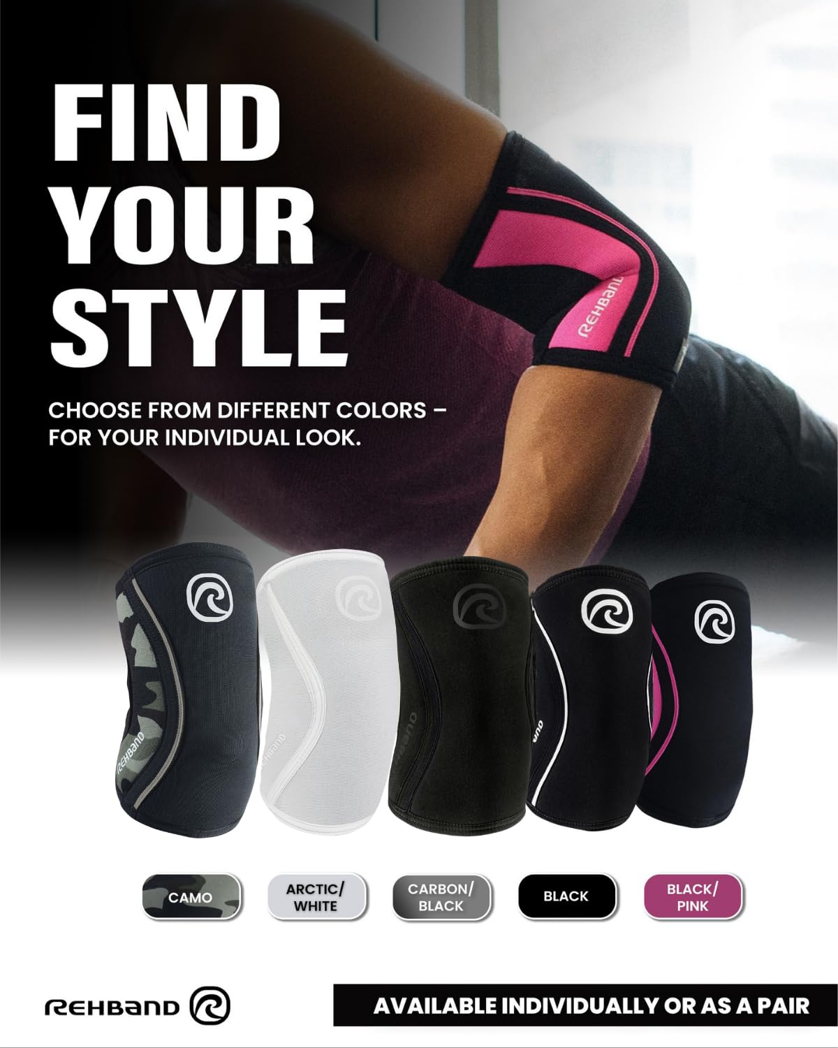 Rehband Elbow 5mm Compression Sleeve, Neoprene Elbow Sleeves for Weightlifting, Anatomical Design, Non-Slip & Close Fitting, Elbow Support Unisex, Colour:Carbon/Black, Size:Large