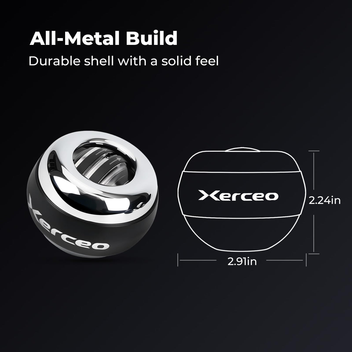 Xerceo Auto-Start Wrist Gyro Ball, All Metal Wrist and Forearm Trainer with LED Light, Gyroscopic Hand Exerciser for Grip Strength, Includes Storage Bag