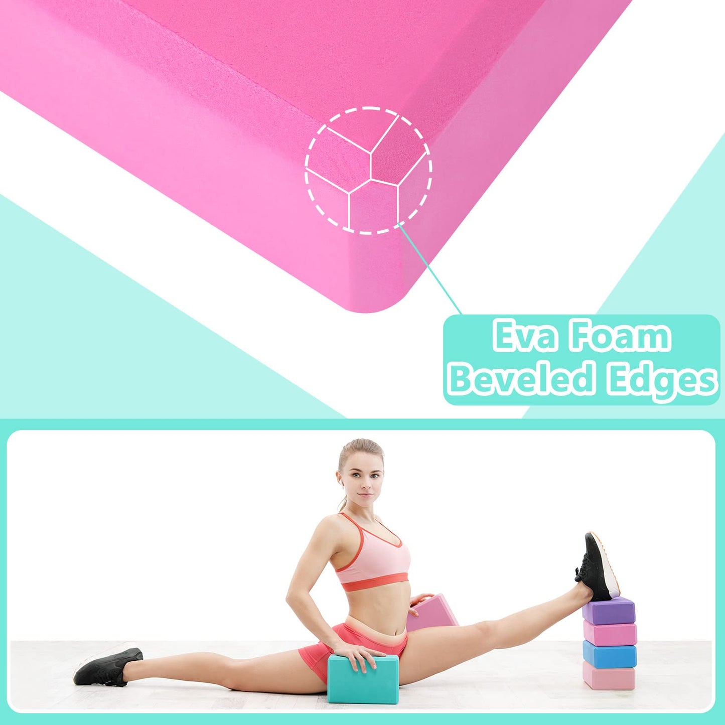 Honoson 20 Pcs Yoga Blocks Bulk 9''x6''x3'' High Density EVA Foam Blocks for Exercise Pilates Meditation, Lightweight Non-slip Surface, Improve Strength Balance Flexibility(Multicolor)