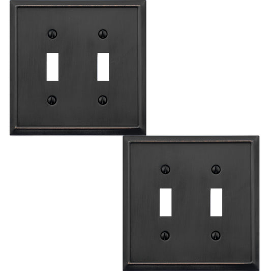 OKAWYC Double Toggle Light Switch Cover Aria Metal Wall Plate, 2-Pack Aged Bronze 2 Gang, Light Switch Cover Decorative Wallplate, Durable