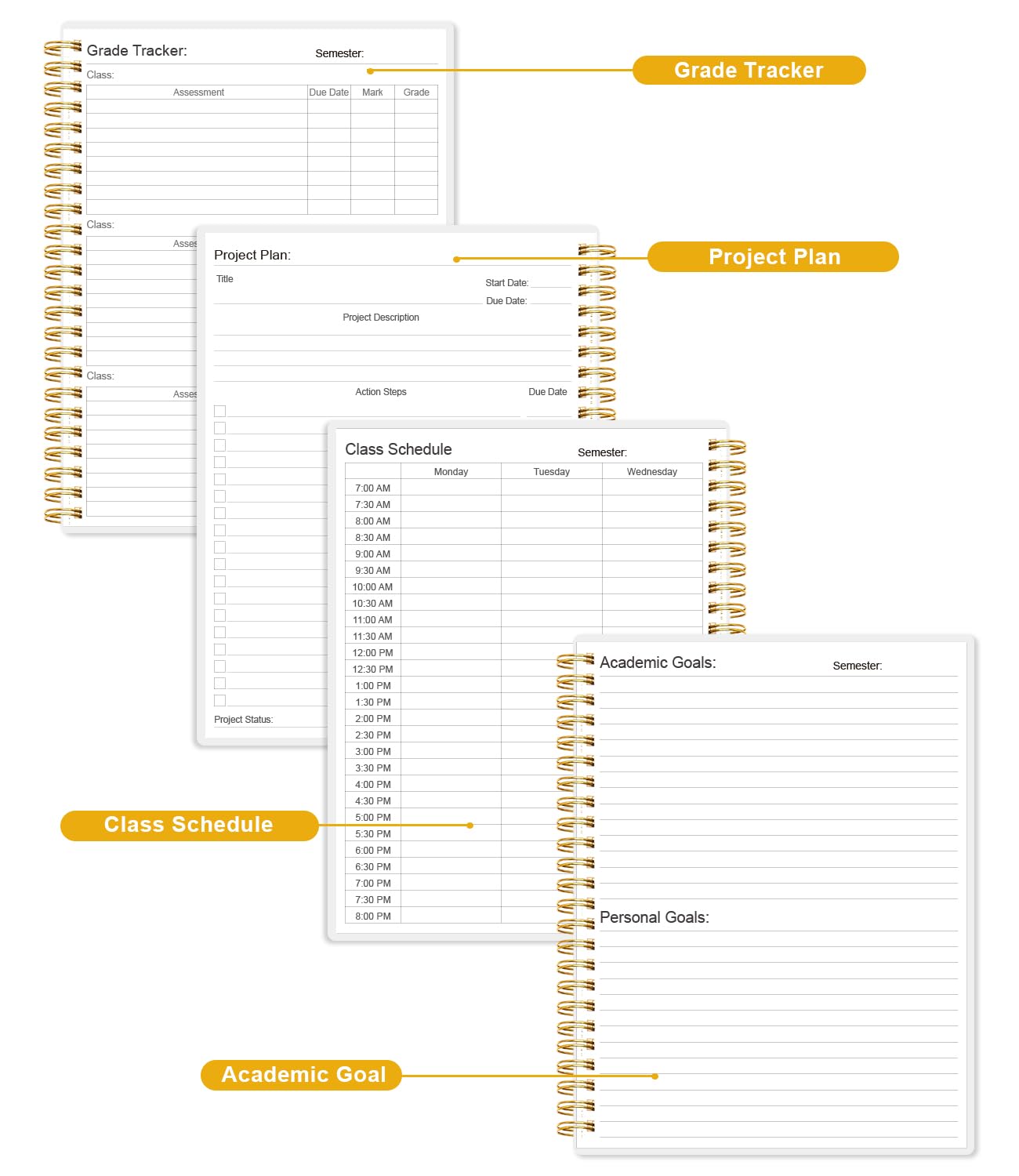 Academic Planner for 2026-2027 or Anytime - Undated Weekly Student Planner For Homeschool, High School, College & Nursing Students, 200 Pages, 8.5" x 11", Black
