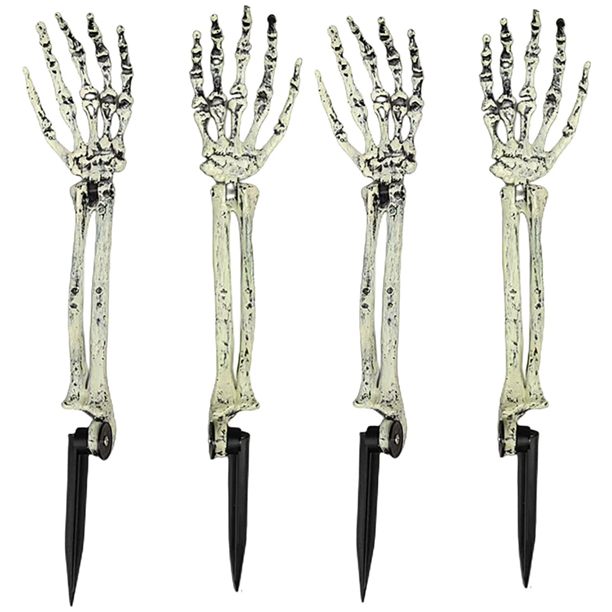 AOFOX Halloween Realistic Skeleton Stakes Zombie Ghost Arm Stake Severed Plastic Skeleton Hands Yard Signs for Lawn Stakes Garden Halloween Props Decoration(4 Pcs White&Black)