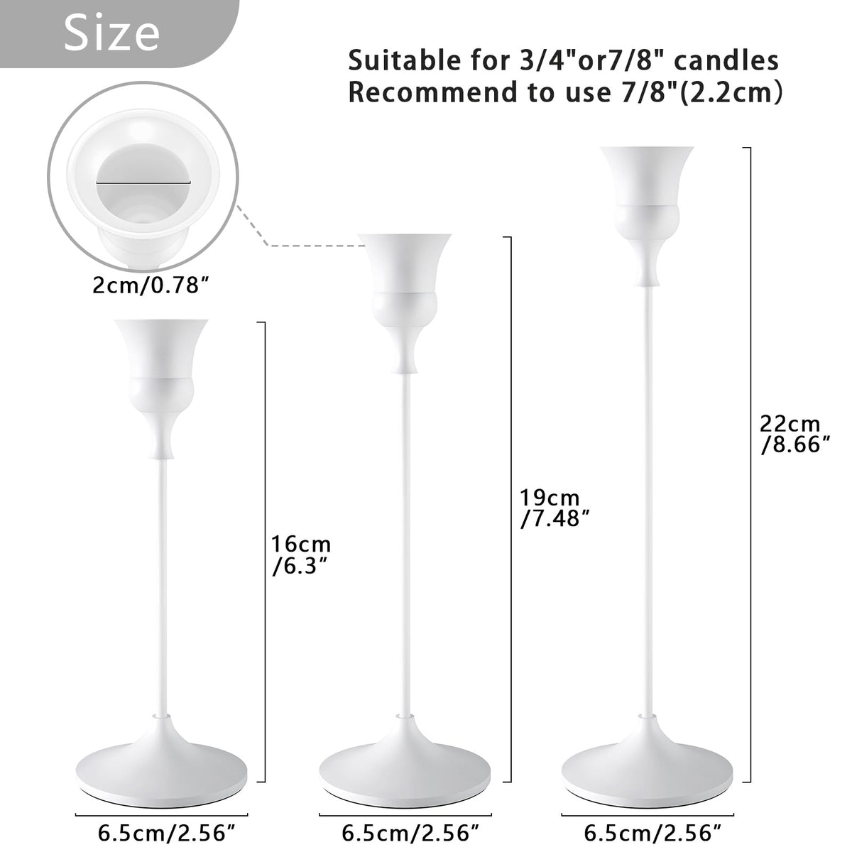 Showin Candlestick Holders White, 3 Packs Taper Candle Holder for Candlesticks, Candle Sticks Holder Decor for Home Decor