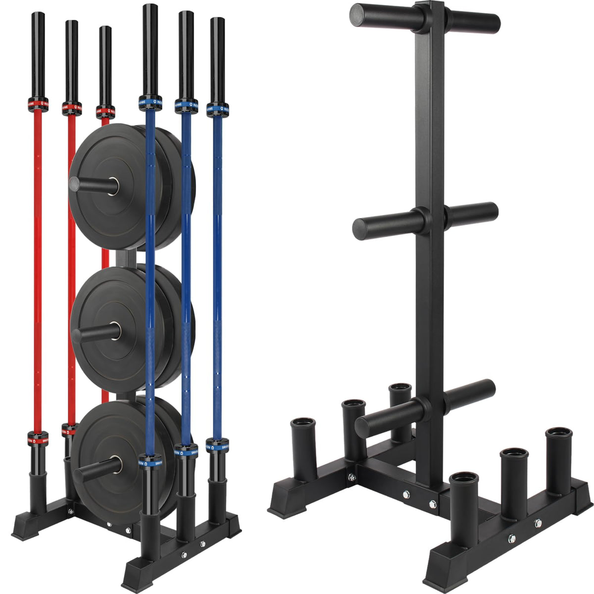 RICHUANG Olympic Weight Plate Rack for Bumper Plate Storage, 2 Inch Weight Plate Tree and Barbell Holder for Home Gym, 4-Pegs 6-Pegs Olympic Weight Tree, Capable of Holding Up to 880LB