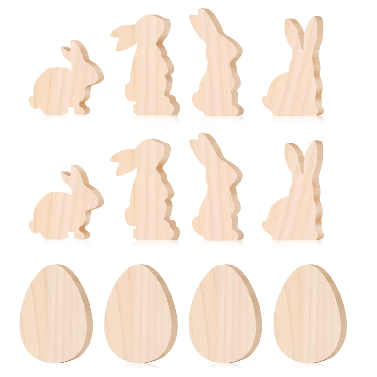 12 PCS 4 Inch Unfinished Wooden Cutouts, Blank Wood Bunny Eggs Shapes for DIY Craft Projects, Table Centerpieces and Signs (Rabbit&Eggs)