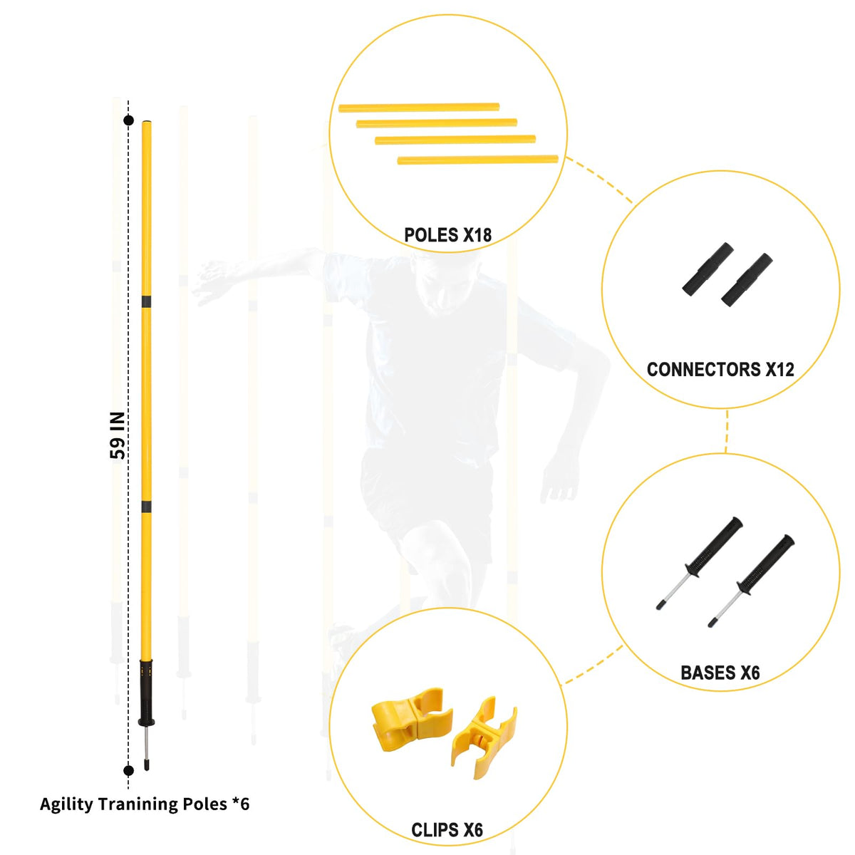 LTTGX Soccer Agility Training Poles Set: Football Speed Training Equipment with 6Soccer Agility Poles Adjustable Height Hurdles for Basketball Athletes Youth