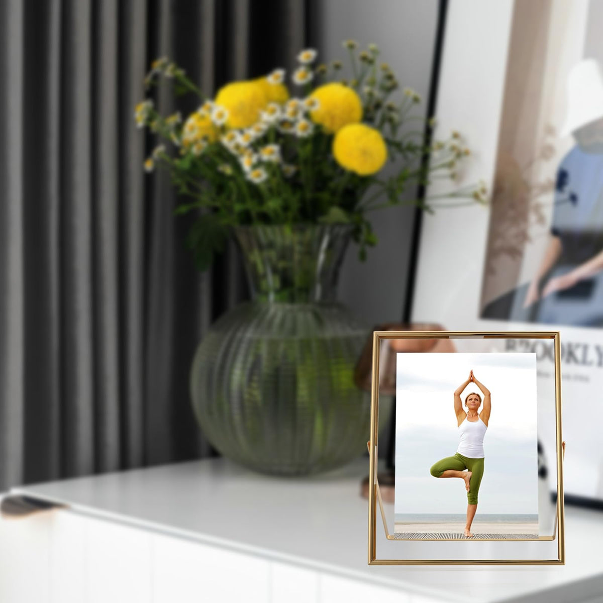 AhaGo Gold Floating Frame, 8"×10", Set of 2, Portrait, For Picture 7x9, 6x8, 5x7, Tabletop Shelf Photo Frames, Classy for Father Day, Wedding or Birthday