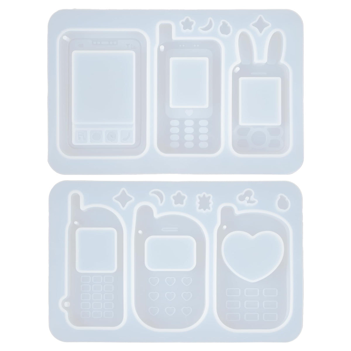 FUNSHOWCASE Resin Shaker Molds Set Mobile Phones Keychain Charm Pack of 8 Silicone Trays Seal Films Precision Tip Applicator Bottle Kit Bundle