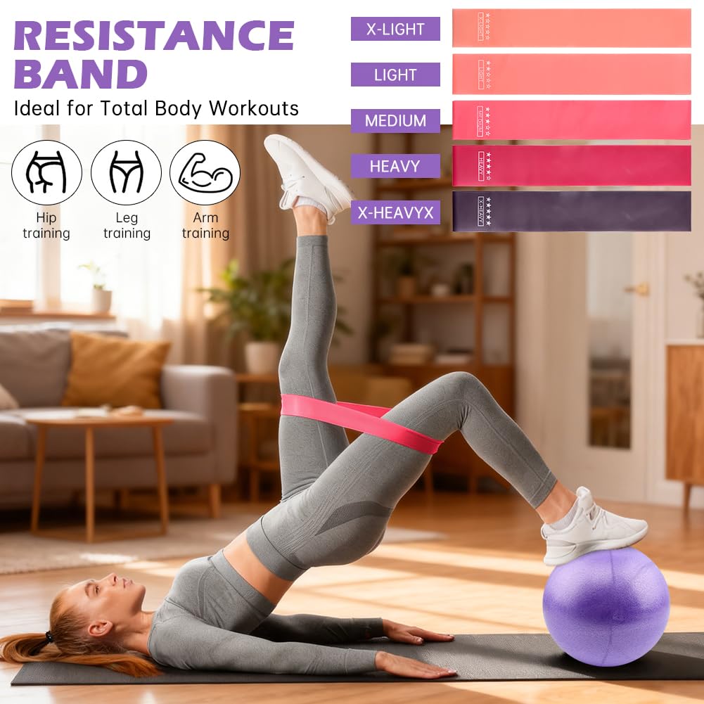 Pilates Essentials Kit for Women, 14 Pcs Pilates Equipment for Home Workouts with Yoga Circle Ball Ring, 5 Resistance Bands,Pedal Puller Resistance Band,Anti Slip Socks for Starter Set Accessories