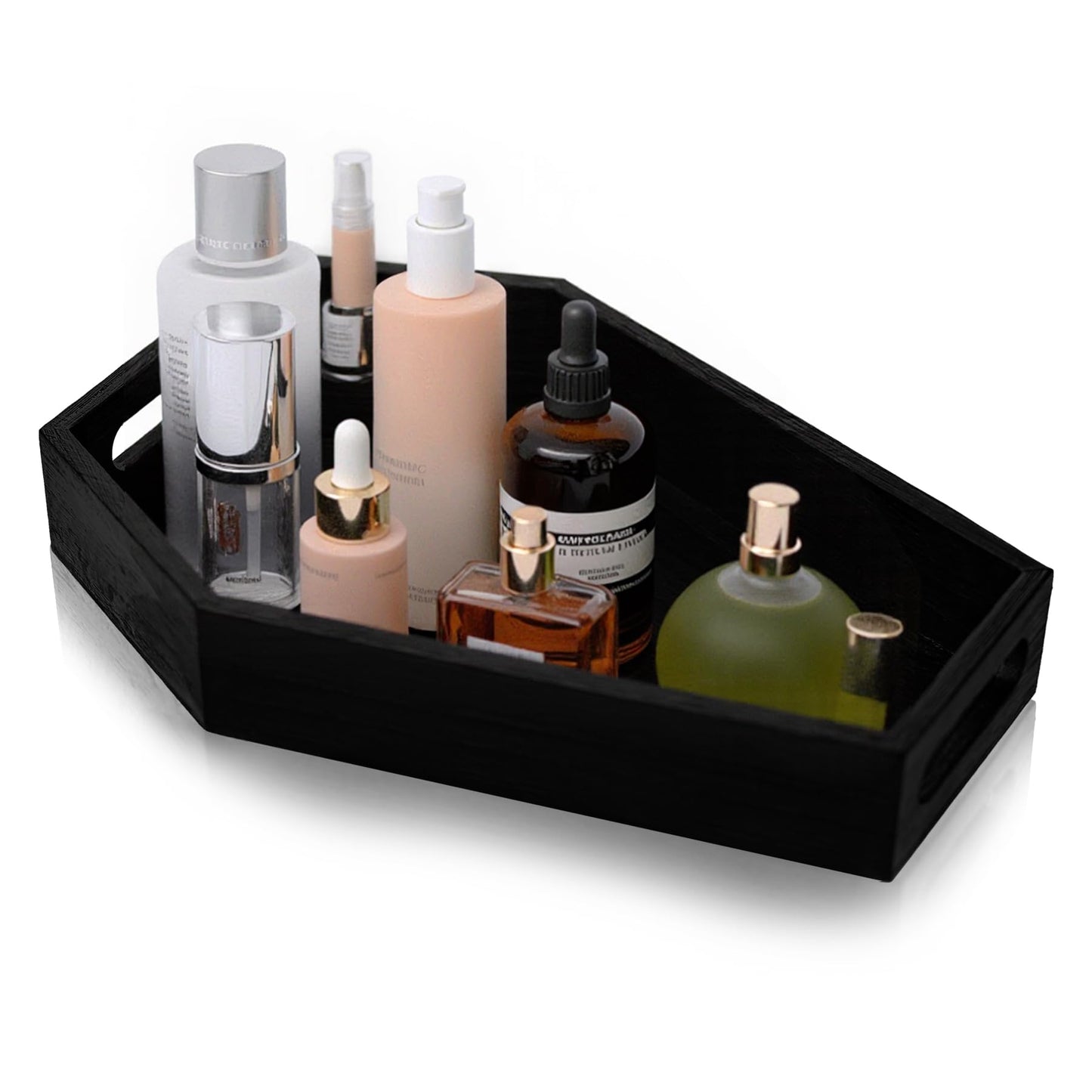 Art Secret Gothic Coffin Tray - Wooden Black Coffin-Shaped Storage Organizer for Desk, Vanity, Spooky Home Decor, Halloween Shelf Display, Goth Room Aesthetic (13")