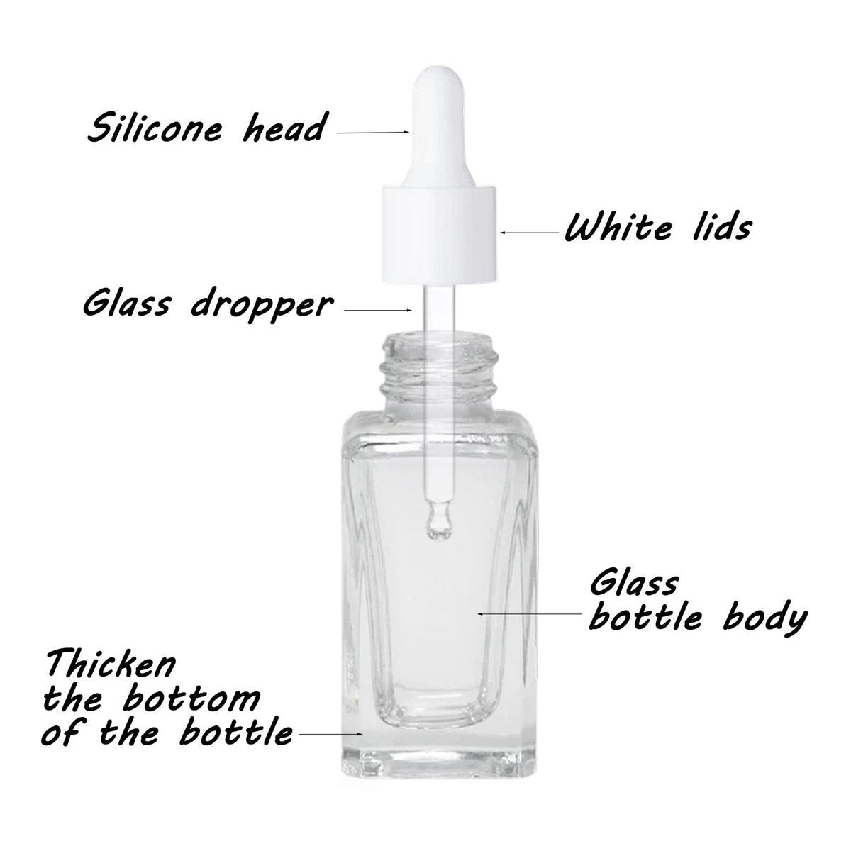 ZSAEYPHE 8 Pack Clear Square Glass Dropper Bottle 30ml Square Glass Essential Oil Bottles Refillable Vial Container for Perfume Travel(Clear-White Lids)