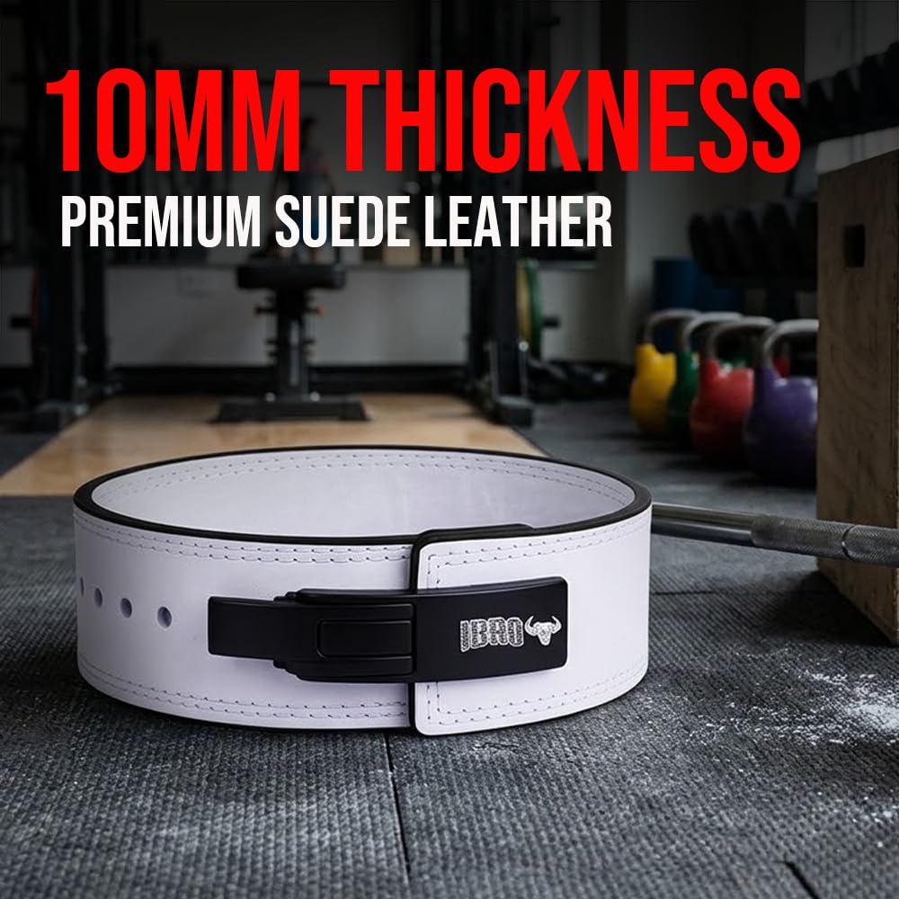 IBRO Powerlifting Lever Gym Belt – Power 10MM Extreme Heavy Duty Genuine Leather Belts - Squats Deadlifts Bodybuilding Weight Lifting IPF Power Lifting Strongman for Men 10mm AllWhite XL