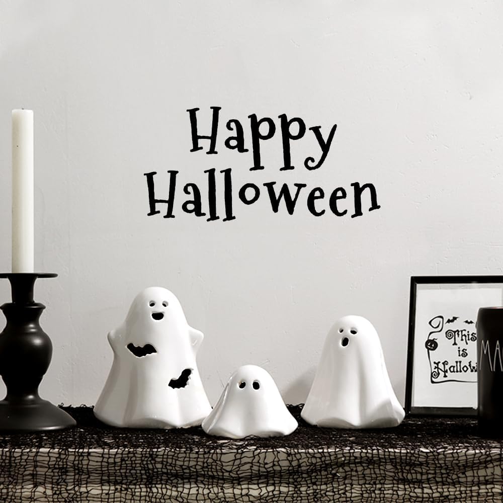 Halloween Decorations Big Ceramic Ghost Figurines: 3ct Spooky Light Up Ghost Decor with LED Lights, Cute Pastel Farmhouse Table Tiered Tray Fireplace Halloween Decor for Kids Home Office Party