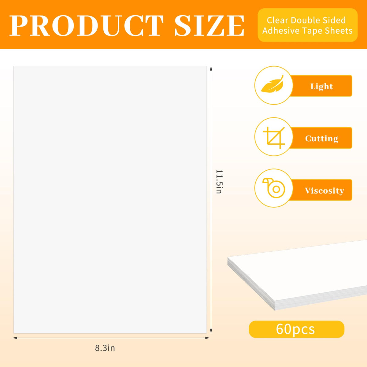 ISUSSER 60 Sheets A4 Size 8.3x11.5 Inch Clear Double Sided Adhesive Tape Sheets, Super Strong Sticky Tape, DIY Art, Craft, Home Decorative Tape with White Liner