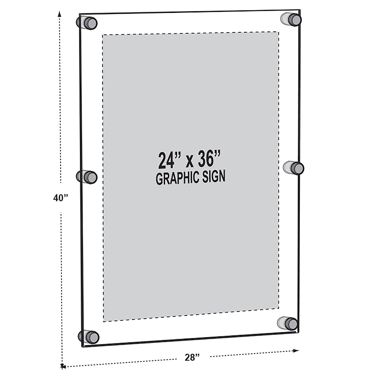 Azar Displays,105536, Floating Acrylic Wall Frame with Silver Hardware Stand Off Caps, Clear Hanging Photo Frame Display Mount with Frameless Border, Glass-Like Frame for Large Prints, 24" x 36"