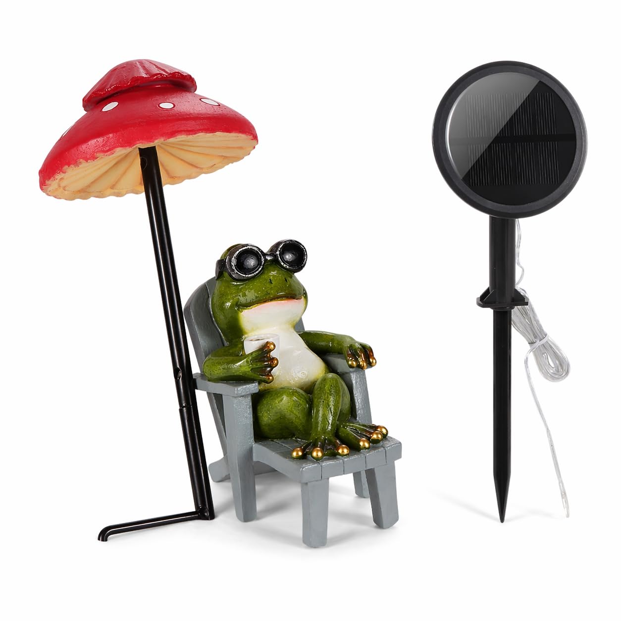 Magicnight Little Frog Garden Statue with mini Patio Mushroom Solar Lights Outdoor Figurines Halloween Home Decor Fairy Garden Accessories Small Lawn Ornaments 4.5"x4.5"x2.6"