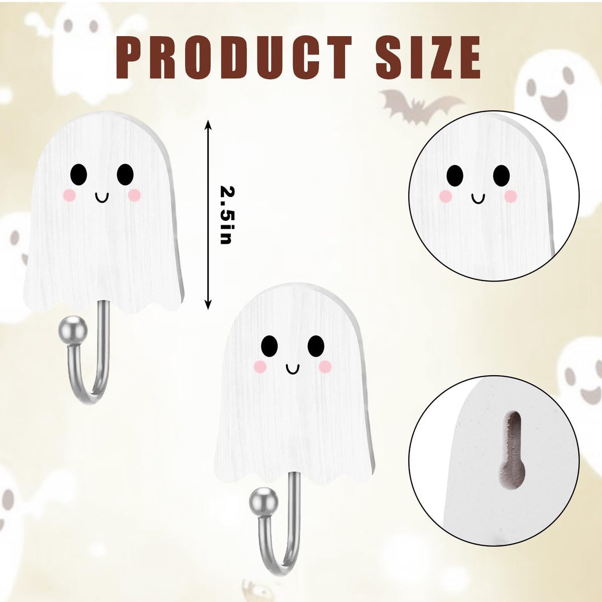 Whaline 6Pcs Halloween Ghost Hooks Cute Ghost Wood Coat Hook Decorative Towel Hanger Wall Mounted for Home Bathroom Bedroom Kitchen Entryway Decor