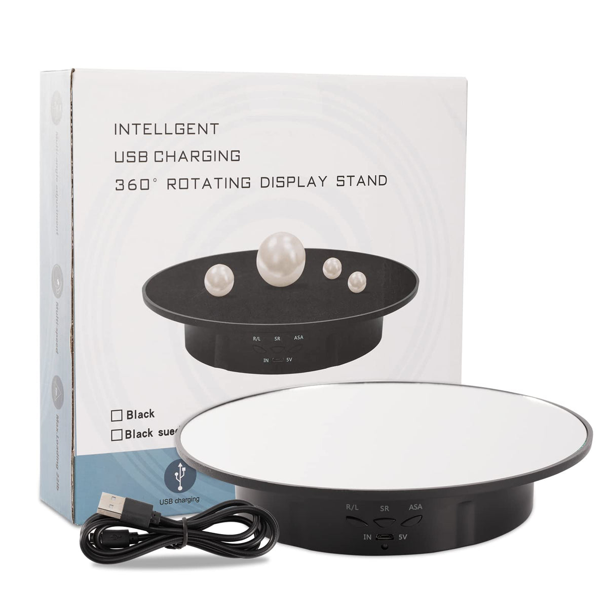 Motorized Display Stand - 7.87" Rotating Platform with Mirror Cover, USB Charging Port, 22 lbs Load Capacity, Ideal for Jewelry, 3D Model, Cake Photography