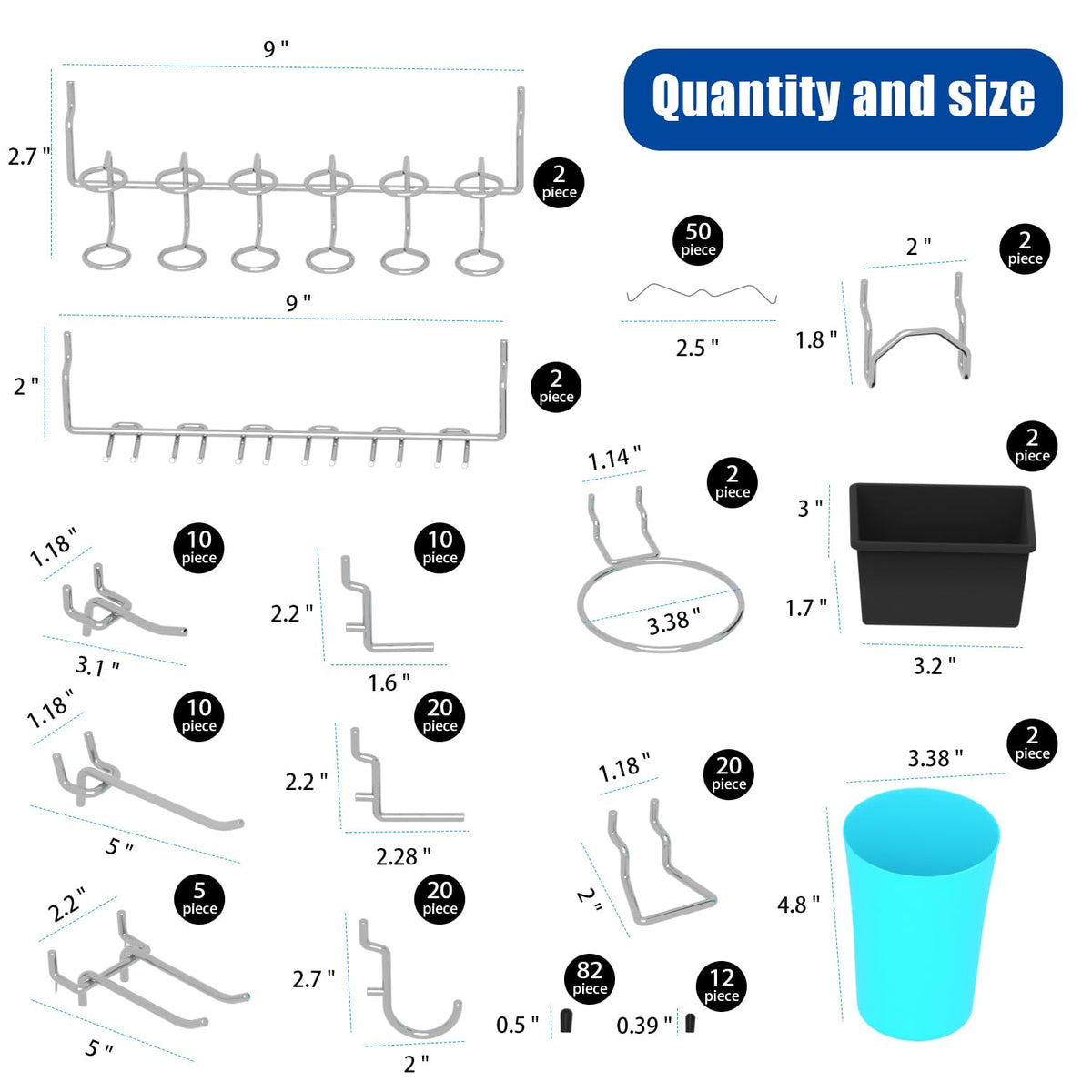 HUZJIEHUI 157 PCS Extra Thick Pegboard Hook Set, Metal Pegboard Accessory Organizer with Storage Bins and Peg Locks, Fits 1/4 Inch Pegboard Only, Ideal for Tools, Garage and Workshop Storage(Silver)