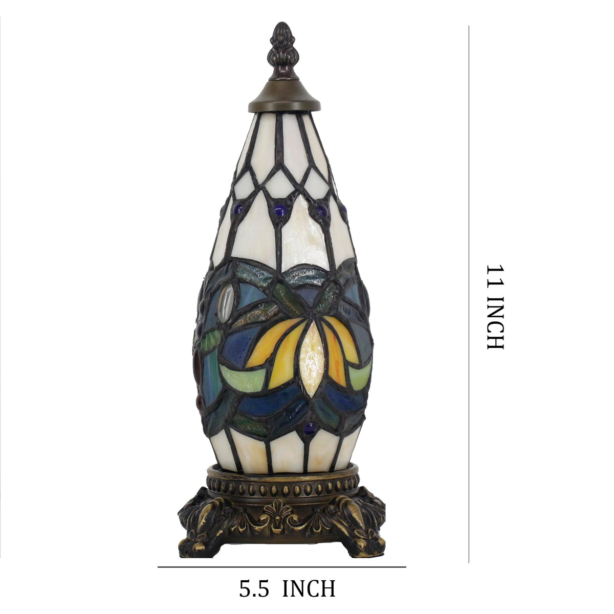 TCODTPOL Small Tiffany Lamp Stained Glass Table Lamp 5.5X11 Inch Christmas Tree Lighthouse Mini Accent Memory Sympathy Antique Night Light for Bedroom Living Room (Blue Lotus)
