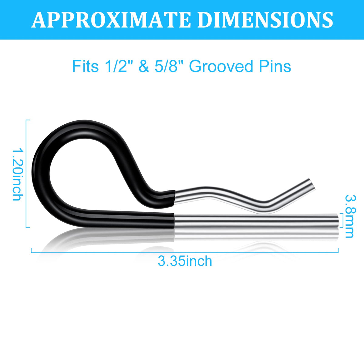 Ferraycle 25 Pcs Hitch Pin Clip Cotter Pin R Clips Trailer Cotter Hairpin Zinc Plated Spring Steel Hairpin with Vinyl Coated Grip 0.15 Inch Diameter and 3.35 Inches Long (Silver, Black)