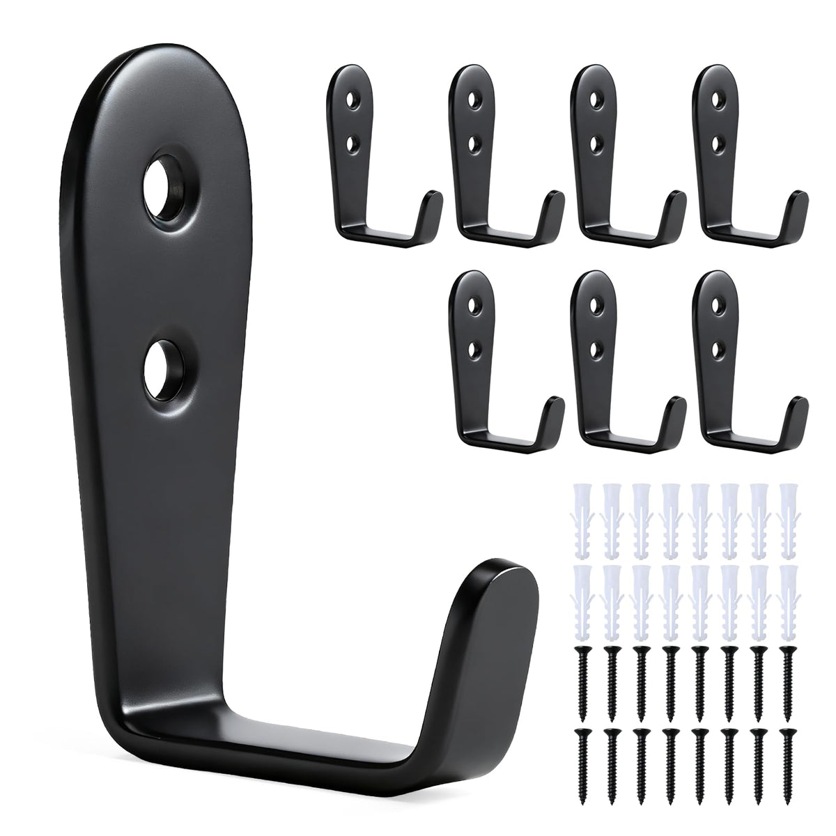 IBERDE Stainless Steel Hooks for Hanging, Heavy Duty Hook, Wall Hooks Key Holder Wall Mount Hanger Coat Hook Garage Storage Screw Utility Hooks, 8 Pack (Black)