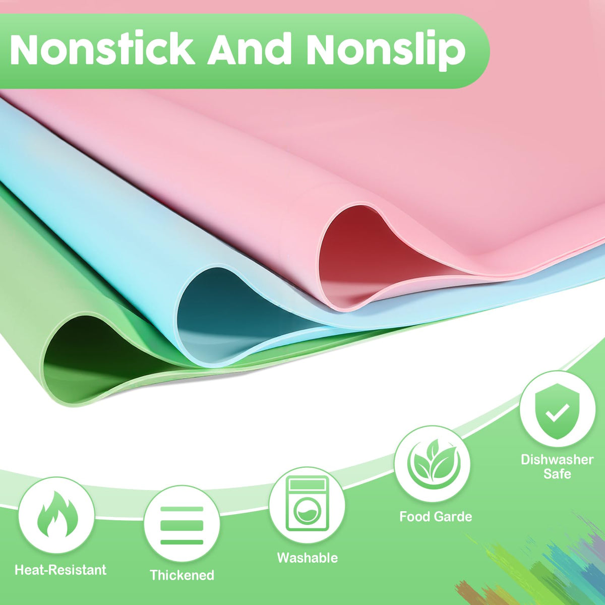 Large Silicone Mat for Crafts, 24"X19.7" Art Mat with Raised Edges for Clay, Resin, Slime, Jewelry-Making Table Protection Heat-Resistant Paint Mats, Green