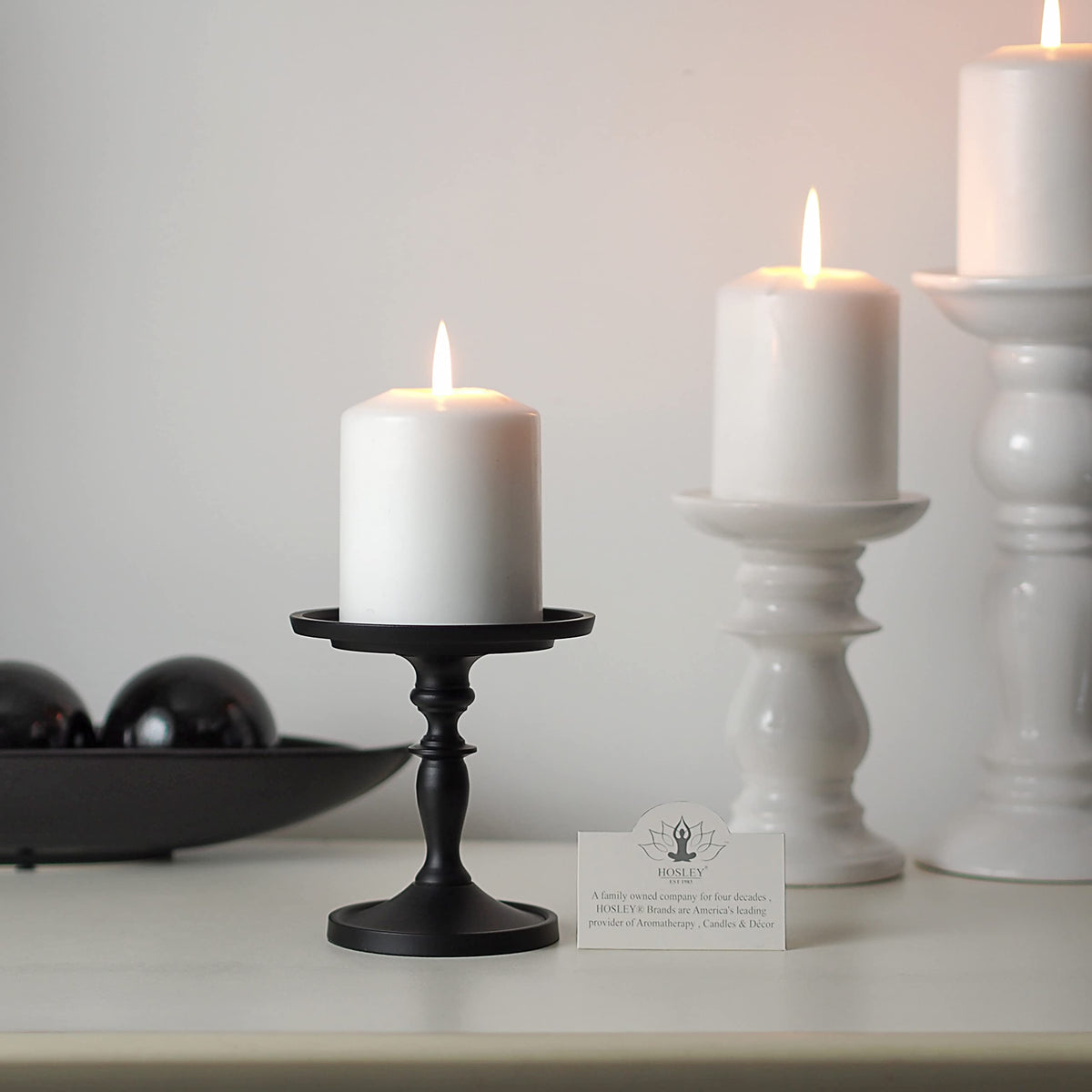 Hosley Black Pillar Holder 4.75 Inch High. Ideal Gift for Wedding Party Special Occasion or as a Candle Holder