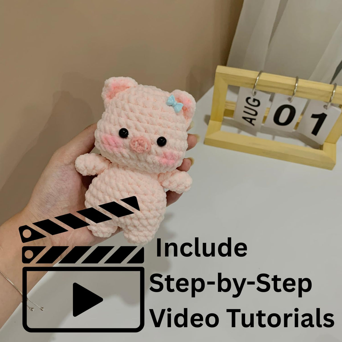 99WakeUp Crochet Kit for Beginners: Pink Pig Crochet Kit DIY Pig Amigurumi, Complete Beginner Starter Set, Include Step-by-Step Video Tutorials Learn to Crochet