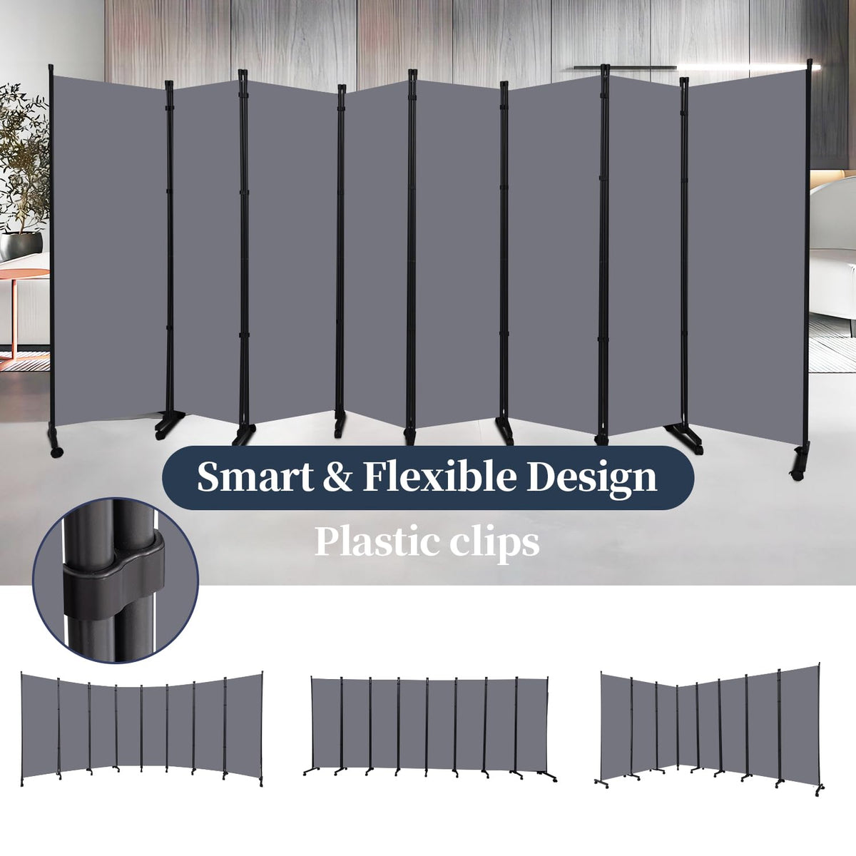 Room Divider 6 Panel-176''Wide Folding Privacy Screen,Large Partition Wall