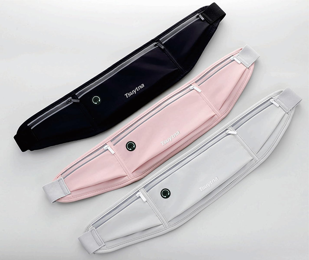 TSUYTNA Running Belt for Women & Men - Slim Phone running belt with Water-Resistant Phone Holder, 3 pockets Adjustable Waist Strap, Reflective Safety Design for Running, Hiking, Travel，Fitness (Pink)