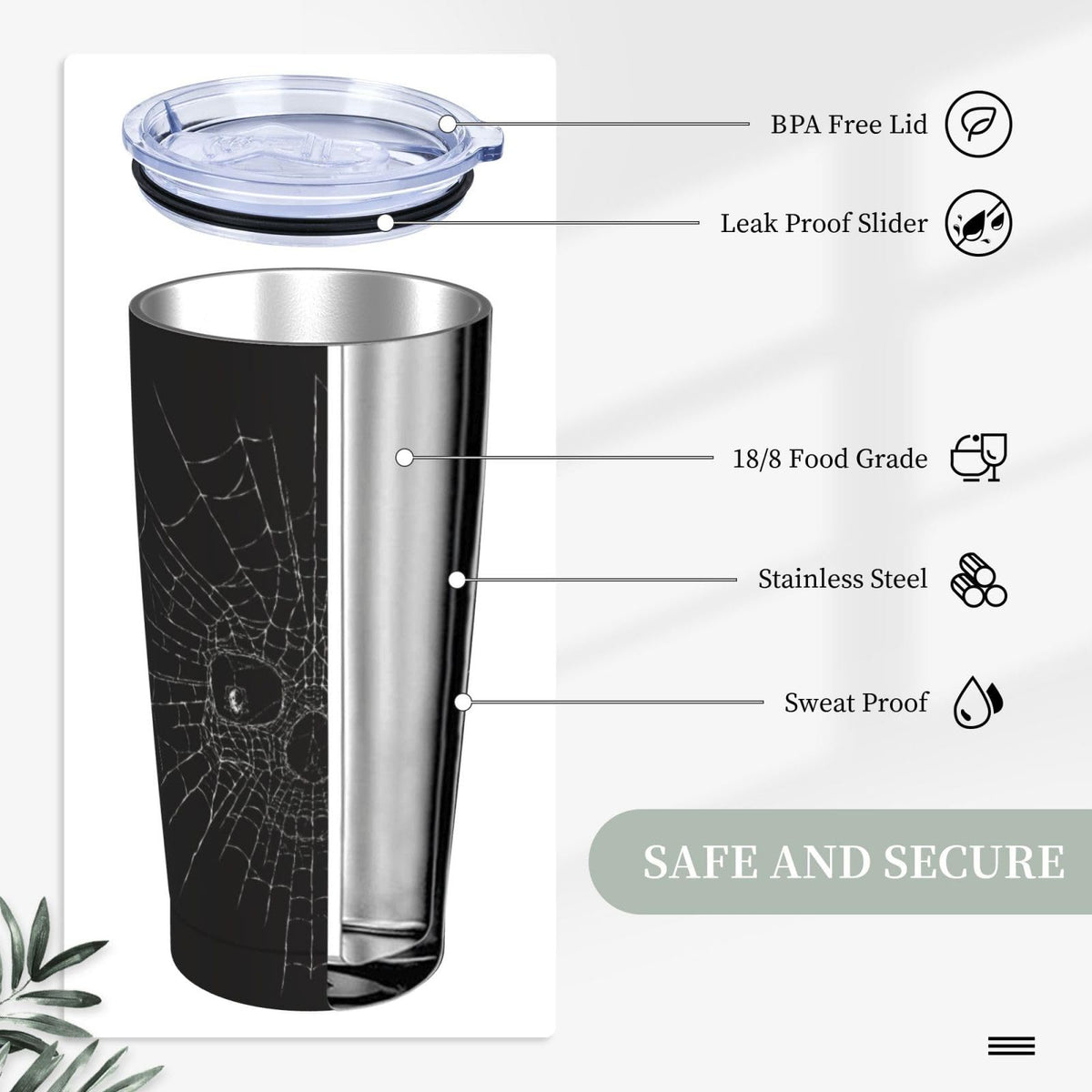 FEYAMYUN Spider Web Skull 20oz Tumbler, Halloween Spider Web Steel Travel Coffee Mug with Lid Straw, Thermal Water Bottle Black White Double Wall Vacuum Insulated Coffee Cup for Hot and Cold Drinks