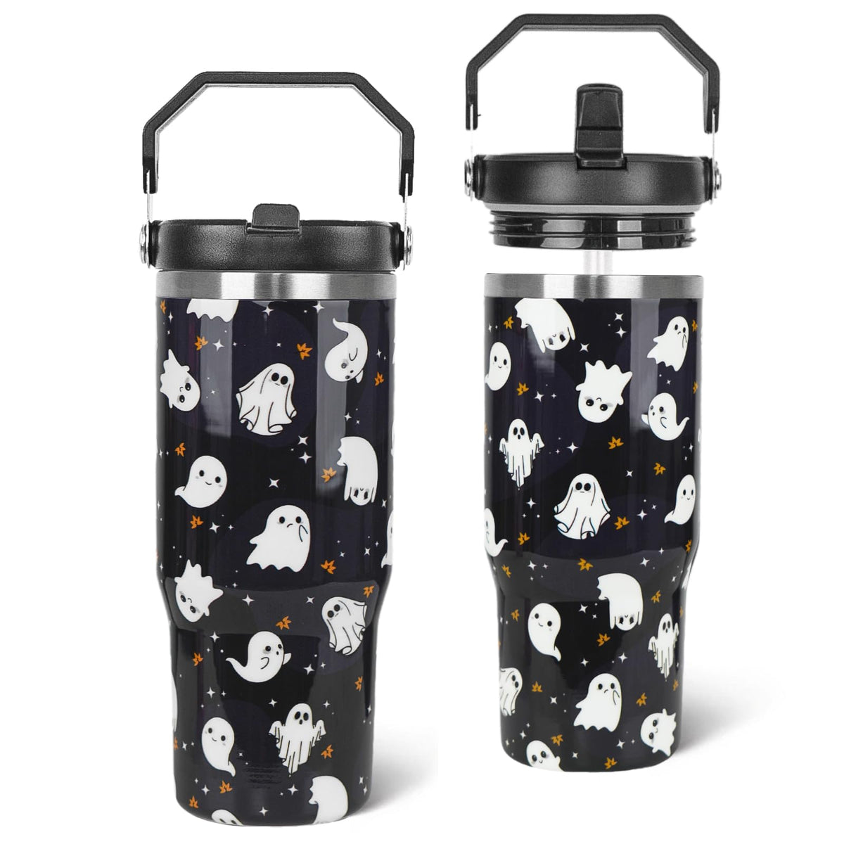 Zifmrtrwn Halloween Tumbler with Handle and Flip Straw Ghost Gifts Coffee Travel Mug Insulated Water Bottle Cup Ghosts Halloween Decor Gifts-30 oz(1PCS)