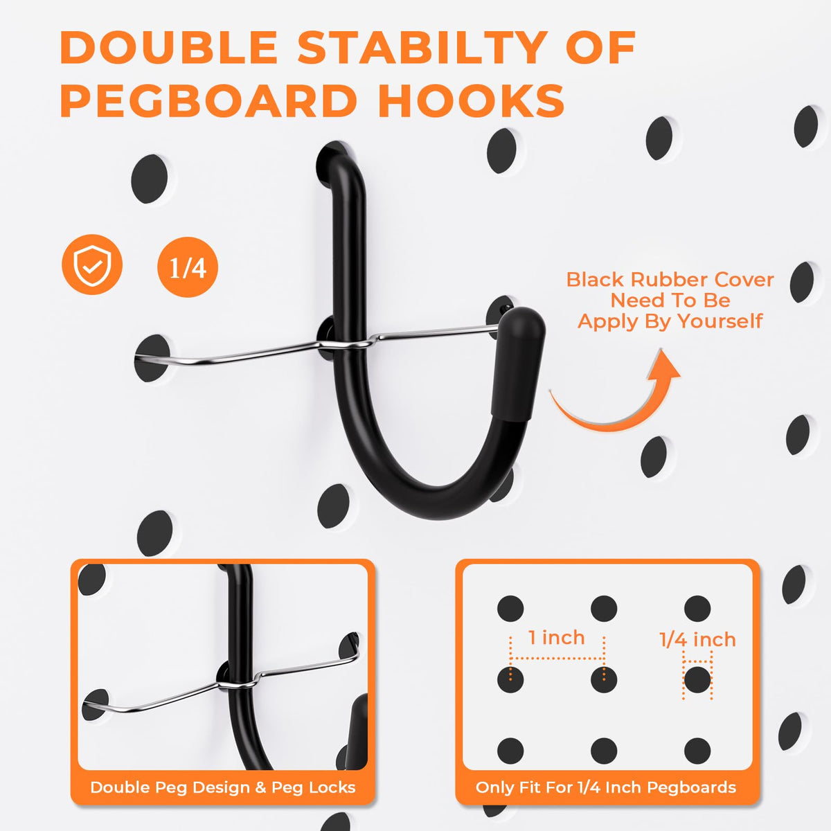 INCLY 220PCS Extra Thick Pegboard Accessories Organizer Kit for 1/4 Inch Pegboard, Heavy Duty Black Pegboard Hooks with Bins & Peg Lock, Peg Board Hooks Assortment for Garage Wall Hanging Tools