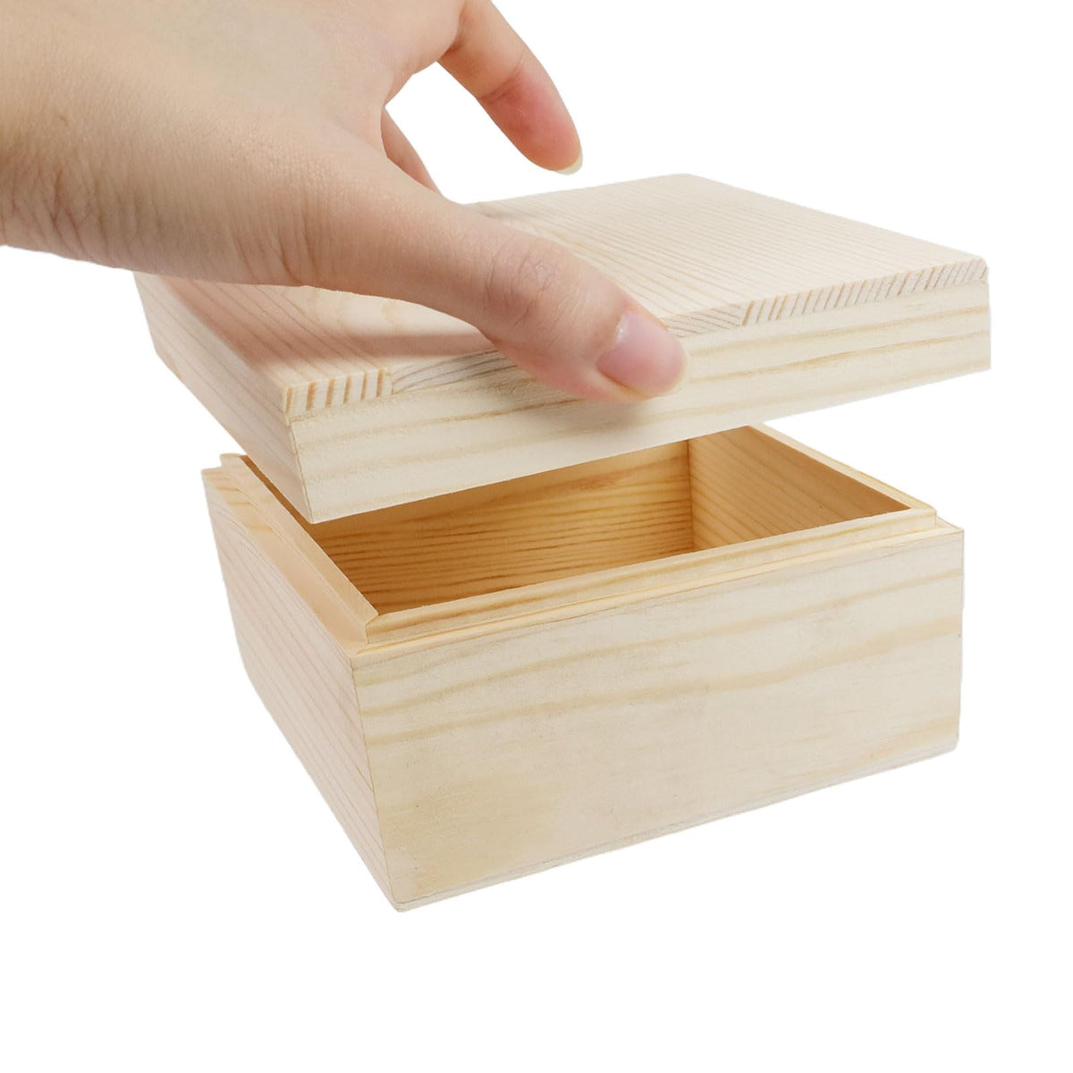MY MIRONEY 2Pcs Wooden Unfinished Storage Box with Top Lid 4.72" x 4.72" Square Wooden Pine Box DIY Craft Stash Boxes Gift Box for Arts Hobbies and Home Storage