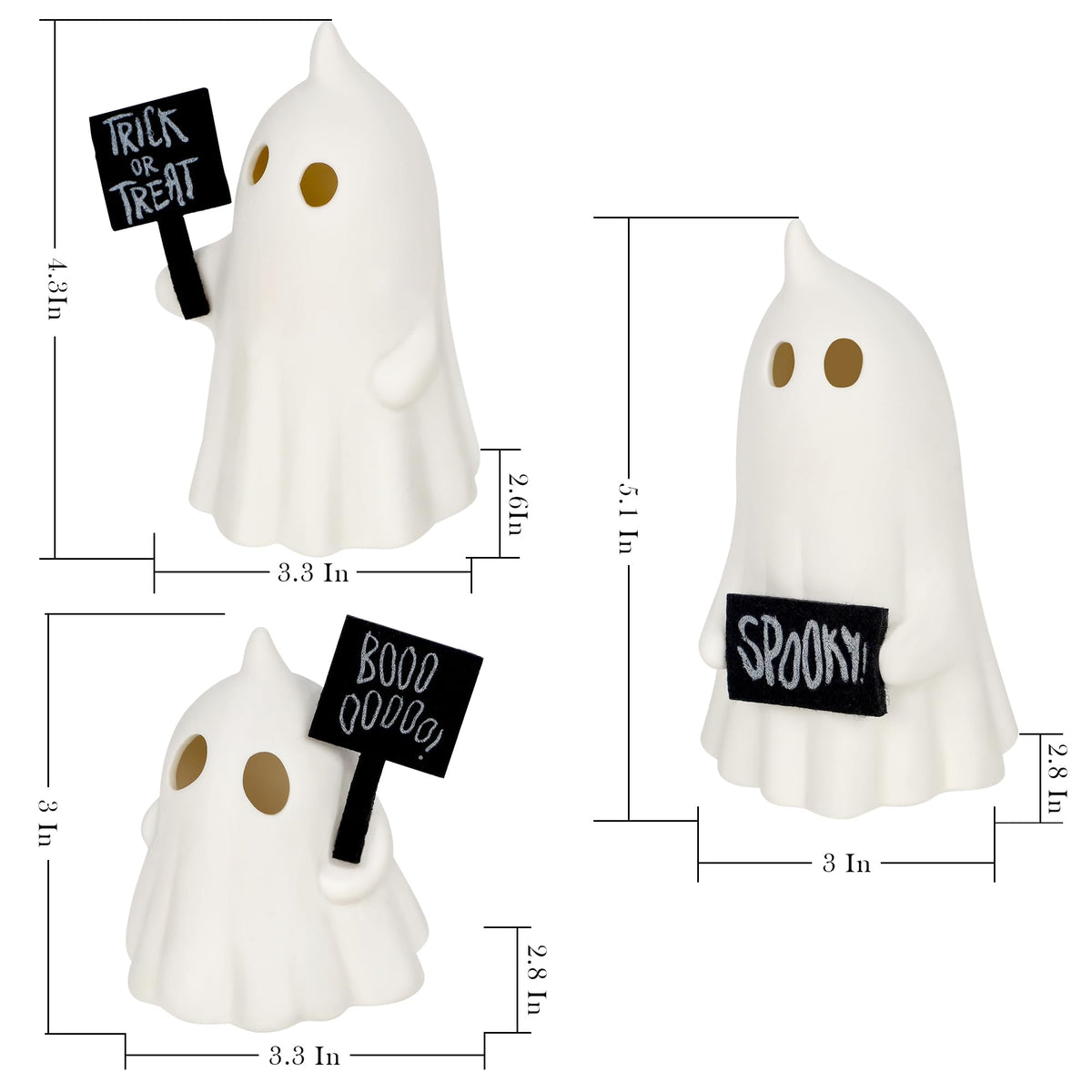 FORUP Halloween Ghost Decor, Set of 3 Lighted Cute Ghost for Halloween Indoor Home Table Decorations
