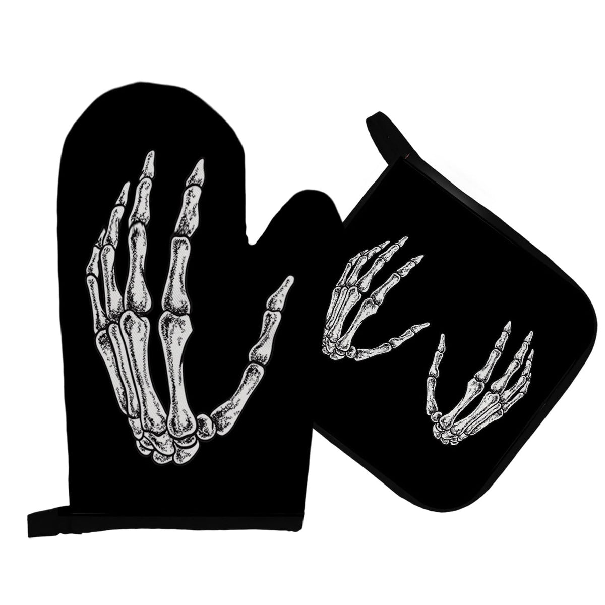 Mingnei Gothic Skeleton Oven Mitts and Pot Holders Sets, Black Goth Heat Resistant Potholder Kitchen Decor for Cooking Baking BBQ Grilling, Gothic Goth Gifts for Women Oven Glove Set