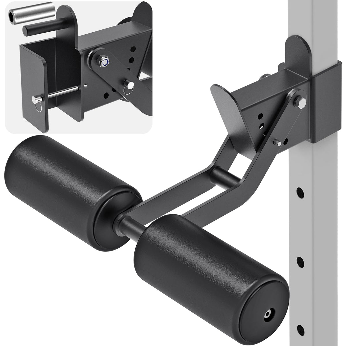 Nordic Hamstring Curl Squat Rack Attachment for 2" x 2" Power Rack with 1/2" or 1" Hole - Adjustable Leg Hold Down Attachment with Premium Leather Surface - for Ultimate Home Gym Experience