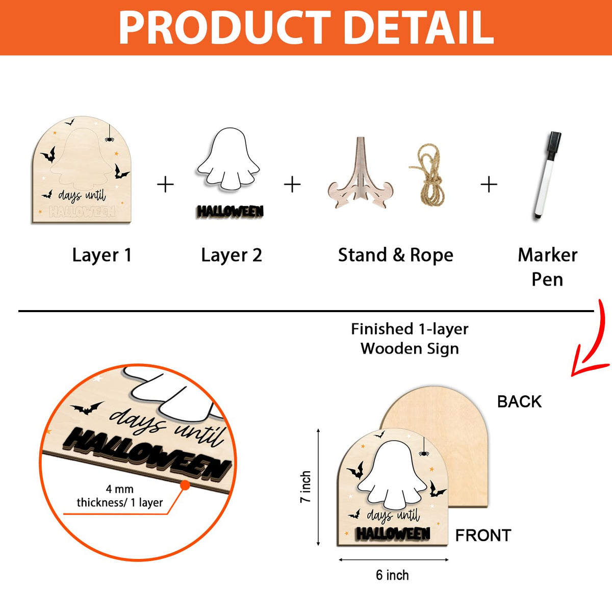 Reusable Days Until Halloween Dry Erase Board Sign for Kids Activities, Halloween Countdown Advent Wall Tabletop Decor Home Classroom Sign, Ghost Theme Decorations Indoor Tiered Tray (Marker Included)