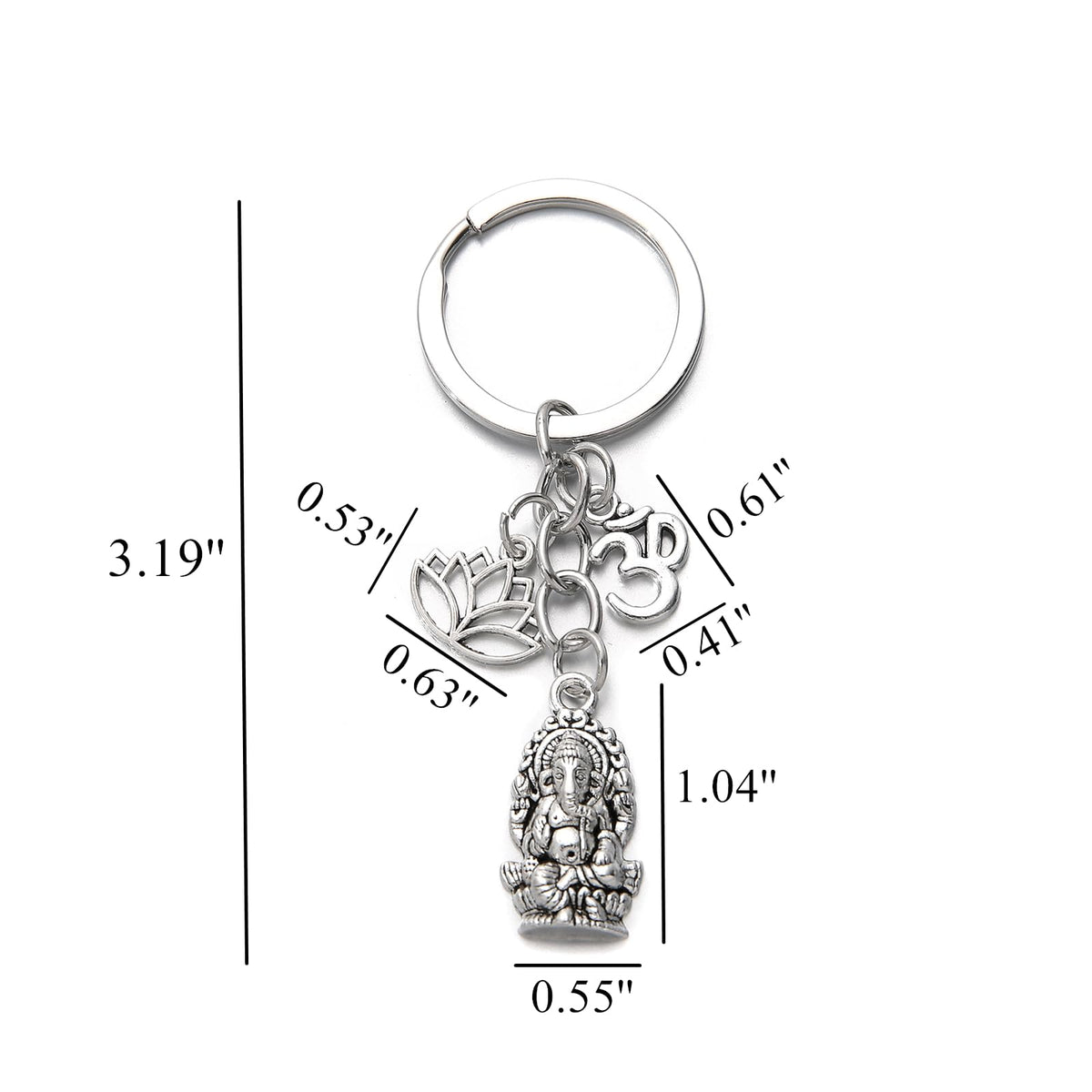 PHAETON 20PCS Ganesha Keychain with Lotus Charm Buddha Key Ring Key Holder Buddha Keychain, God Of Wealth Elephant Keychain for Festive Occasions, 3.18inch, Silver