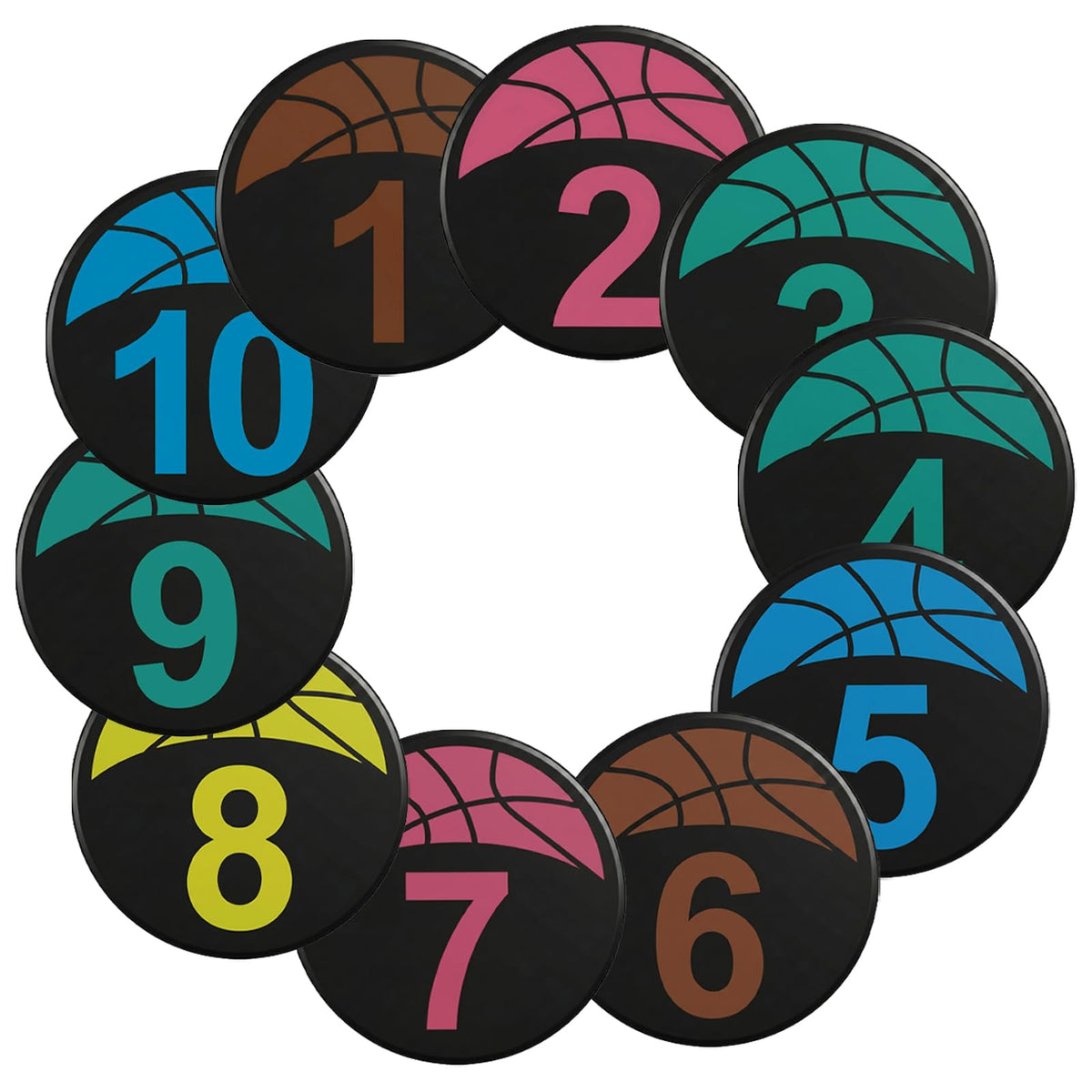Okllen Set of 10 Basketball Poly Spots Markers, 9" Numbered Floor Dots with Storage Bag, Non-Slip Rubber Agility Training Markers for Gym, Court, Sports Drills & Coaching